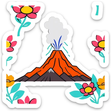 Flowers coming out of a volcano  sticker