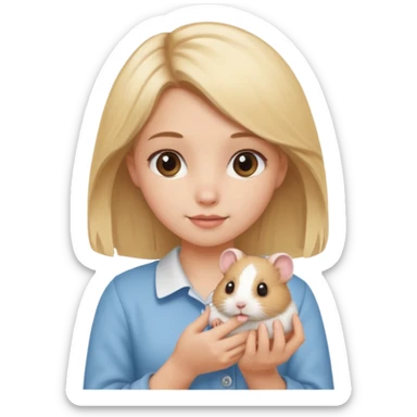 A pretty blond girl holding a hamster sticker