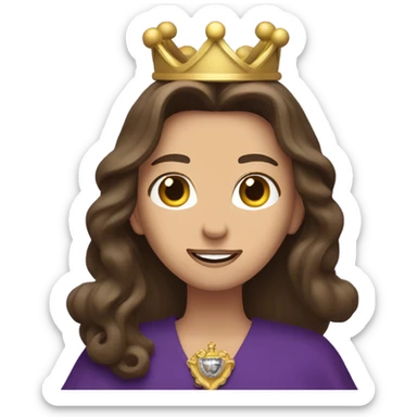 Caucasian long  brunette woman wearing formal royal purple robes and a crown who is pouring her heart out to the man she adores  sticker