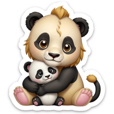 Cute Lion and panda baby hug sticker