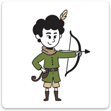 detailed hand drawn doodle of Robin Hood with classic medieval outfit and bow sticker