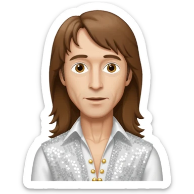 Robin Gibb from Bee Gees with long brown hair, white sequin outfit  sticker