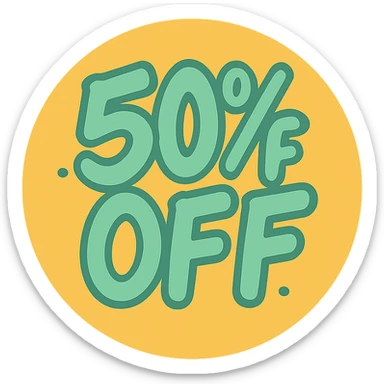 Round label with lettering 50% off with graffiti style  sticker