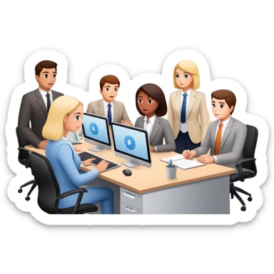 people in office setting with a SPAMGAGE meeting landscape  sticker