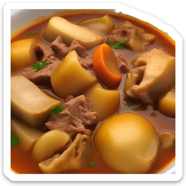 Callos is a traditional Spanish stew, particularly popular in Madrid, known as "Callos a la Madrileña." It is typically made with beef tripe (the stomach lining of the cow), which is the main ingredient, giving the dish its name.  sticker