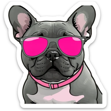 grey french bulldog with pink sunglasses sticker