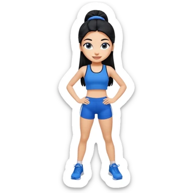 a pretty bratz tan girl who is skinny, hair color is black. wearing blue gym clothes.  sticker