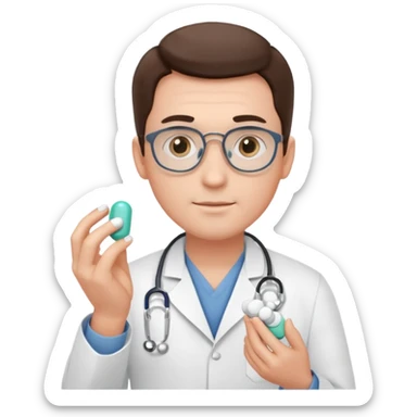 male doctor of medicine holding pills sticker