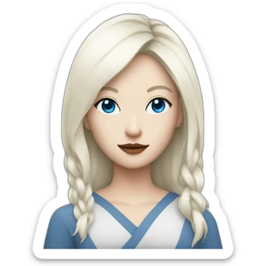 white women wearing half kitsune mask blue eyes sticker