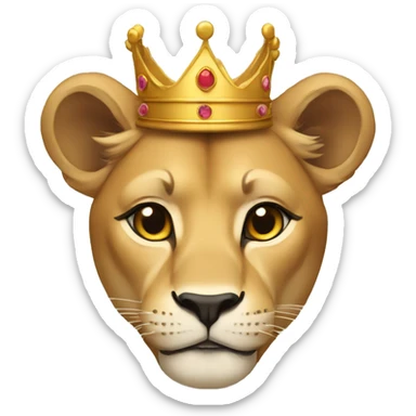 a lioness with a crown and a queen's costume sticker