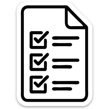 black solid silhouette of a paper sheet with checkboxes, urban theme, single line thickness, concise silhouette sticker