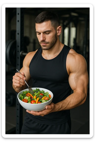 "Un uomo bodybuilder (30-35 anni) che migliora la sua composizione corporea e mangia sano sticker
