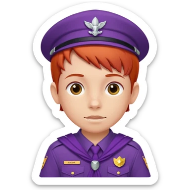 red haired scout kid with purple uniform sticker
