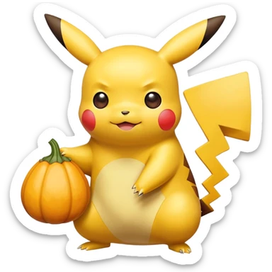 Cute pikachu with gourd in hand sticker