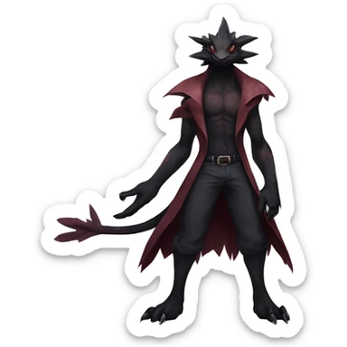 cool edgy black and maroon Dark-type nargacuga Salandite Pokémon full body by LiLaiRa, by Falvie sticker