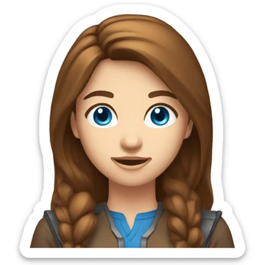 caucasian female blue eyes long brown hair playing video game sticker