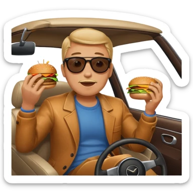make a man eating a burger and then driving a car sticker