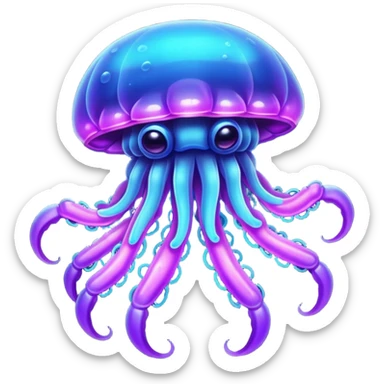 Neon glowing jellyfish-crab-squi sticker