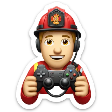 Caucasian firefighter playing video game controller sticker