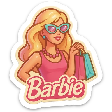 Barbie inspired sticker, modern chic, pastel colors, sunglasses, shopping bags sticker