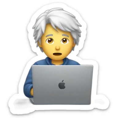 a guy in tear while typing using a laptop sticker