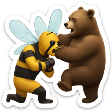 a bee punching a bear sticker