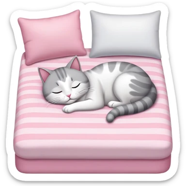 Un gato durmiendo en una cama rosa sticker