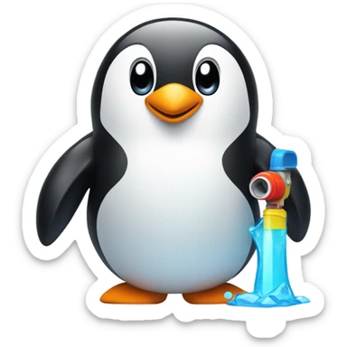 Penguin smiling with water gun  sticker