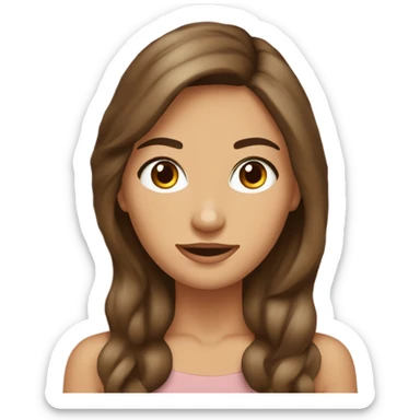 mujer joven de cabello castaño, suéter celeste, ojos marrones claros sticker