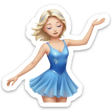 The ice skater girl in the sparkling blue dress spins gently with her eyes closed. sticker