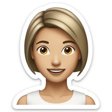 Beautiful girl with short straight darklight hair, thin lips, thin eyebrows, smiling. sticker