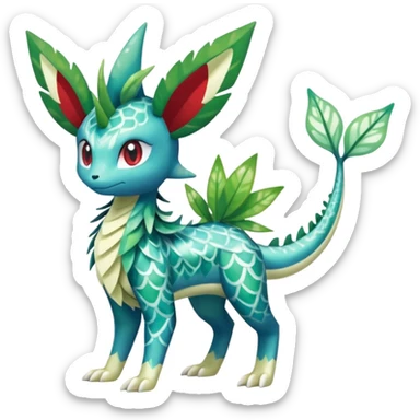 Shiny Scaley Marked Exotic Patterned Colorful Shaymin-Vaporeon-Sceptile-Flygon-Meloetta-Pokémon-Fakémon-fusion, full body sticker