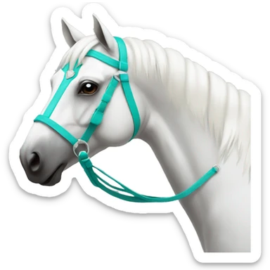 the horse is white with a turquoise crest sticker