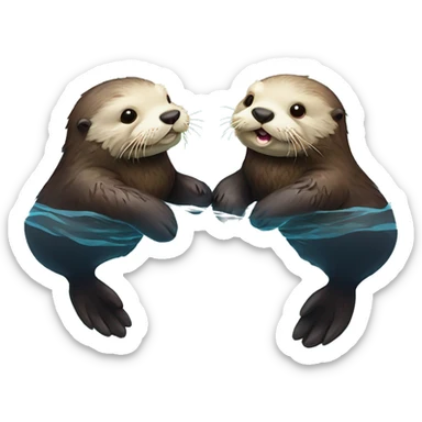 Two sea otters floating in the water on their backs holding hands sticker
