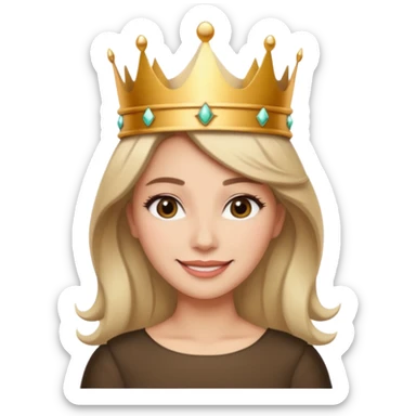 Give me an image of a women wearing neutral makeup with a crown. She is looking very smug sticker