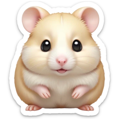 Cinematic Cute Cream Hamster Portrait Emoji, Head tilted playfully and inquisitively, featuring a silky, pristine cream fur with a gentle sheen, round, sparkling dark eyes filled with curiosity, Simplified yet irresistibly adorable features, highly detailed, glowing with a warm, friendly glow, high shine, affectionate and lively, stylized with a touch of whimsy, bright and endearing, soft glowing outline, capturing the essence of a mischievous yet loving hamster, so playful it feels like it could dash out of the screen and into your arms! sticker