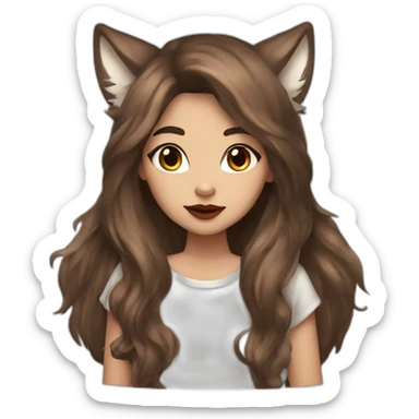  girl brown long hair lipstick wolf ears  sticker