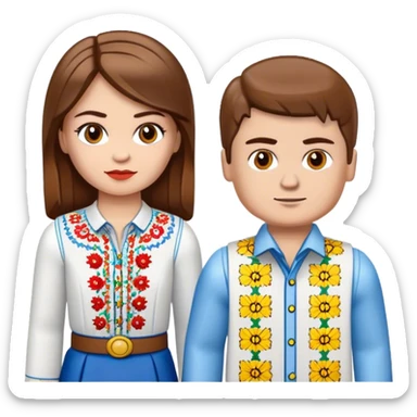 a Ukrainian girl with brown hair in an embroidered shirt and a Ukrainian boy in an embroidered shirt and Lego bricks sticker