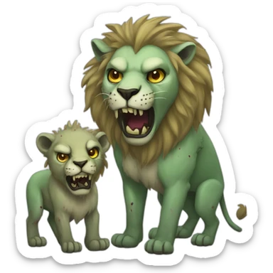 Zombie lions undead male and female together sticker