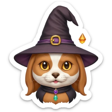 cat/dog combined with cute witch hat sticker