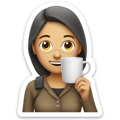 Tired woman with a cup who smiles and wears eye patches  sticker