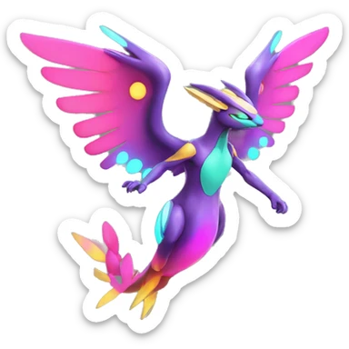 Colorful Neon Colors Vibrant Colors Flying Futuristic Fakémon-Legendary-Pokémon-Creature Full Body sticker