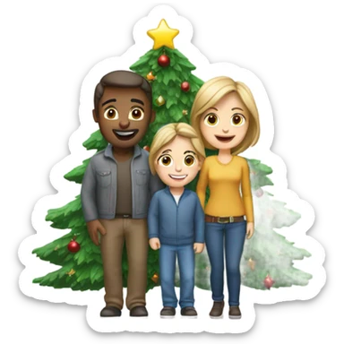 Caucasian Family in front of Christmas tree sticker