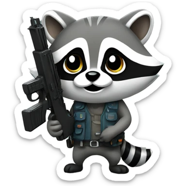 A cute raccoon holding a gun sticker