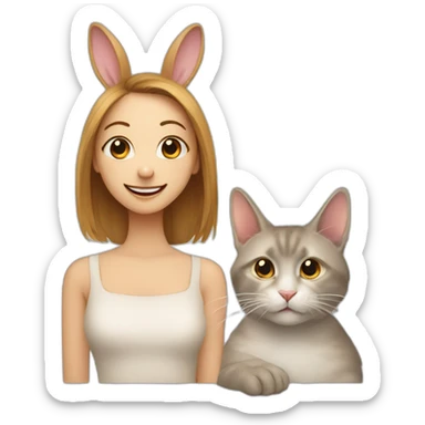 rabbit and cat and a lady sticker