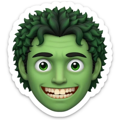 🙎🏻‍♂️com o dente serrado cabelo cacheado de cor de pele Verde com marca de rasgo nas olheiras  sticker