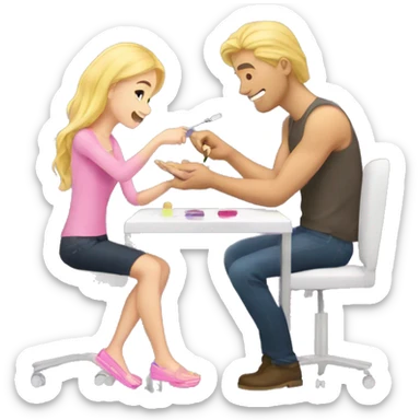 blonde daughter gives blonde dad a manicure sticker
