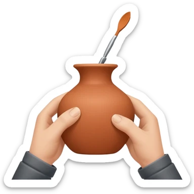 Minimalistic flat vector icon, iOS style, thin black contour on white background. Hands shaping a small clay vase. Clean, no text, no shadow sticker