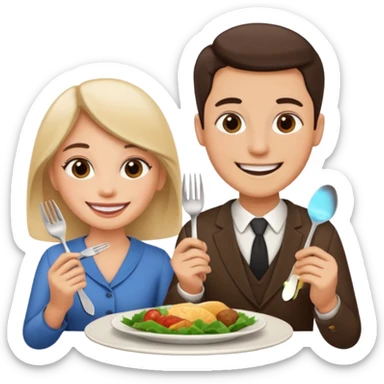 A woman and a man are eating in a restaurant. sticker