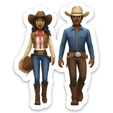 Cowboy and cowgirl walking together  sticker